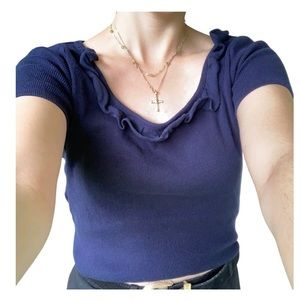 Ralph Lauren top navy blue with ruffled collar